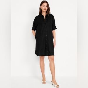 Old Navy Black Linen Blend Shirt Dress Medium